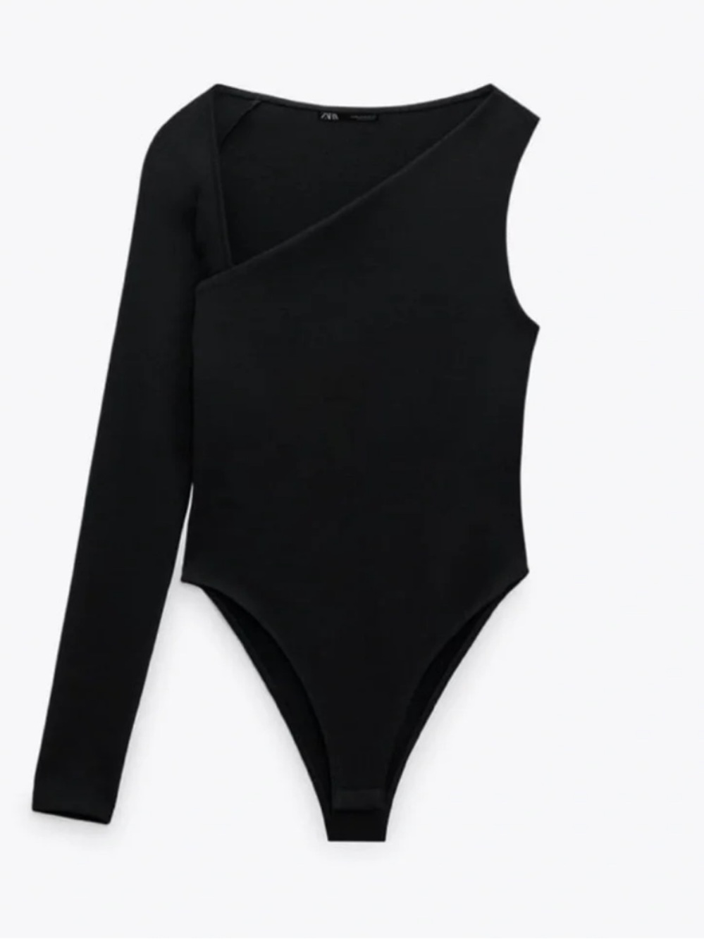 Zara Black One-Sleeve Asymmetric Bodysuit